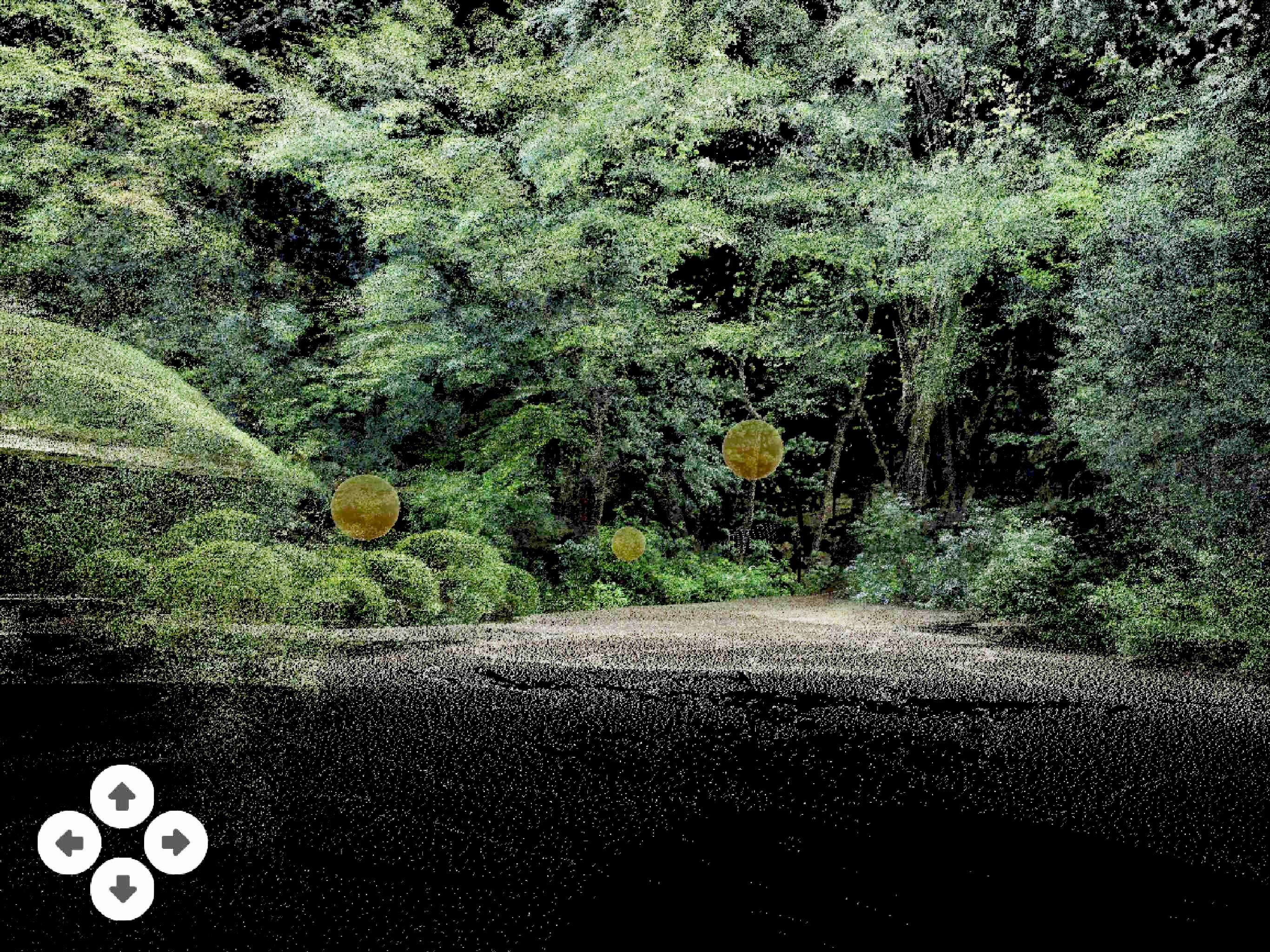 Integration of multiple spatially recorded listening positions in an interactive point cloud model of the Shisen-do garden. Illustration: Nadine Schütz. Point Cloud Model: Matthias Vollmer.