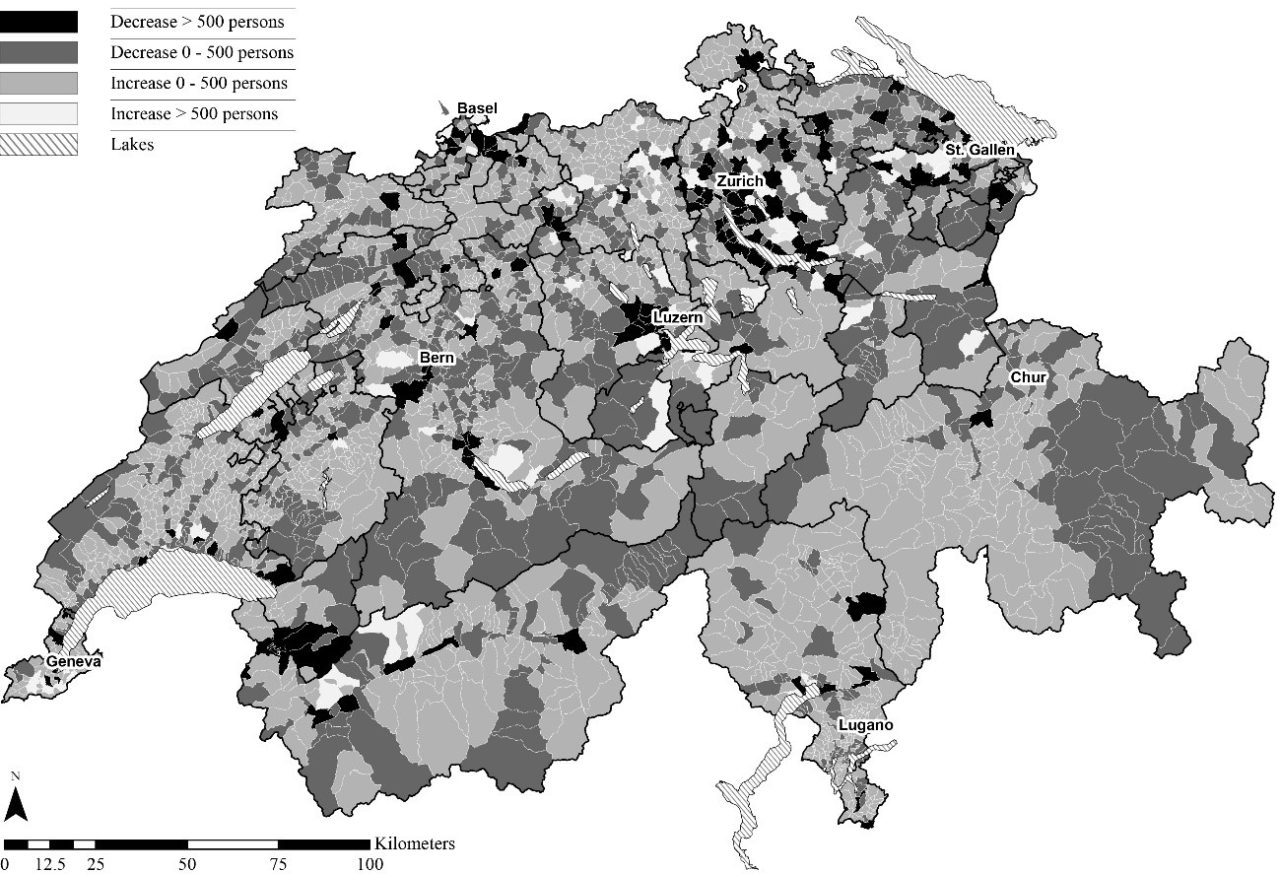 Various Swiss municipalities will experience different changes in population due to AVs. © Myra Rotermund