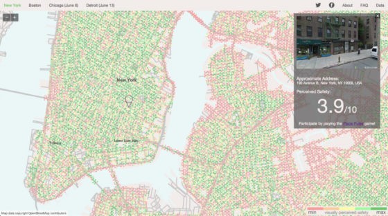 Welcher Ort sieht sicherer aus? Kartographische Darstellung eines Ausschnitts von New York. Quelle: http://streetscore.media.mit.edu