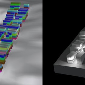 The 3D model of the case-study street (future four-storey scenario) including color-coded construction years and its outdoor lighting in 2019. Source: 3D model: Walczak, 2019; lighting reconstruction: Kretzer, 2019-2020