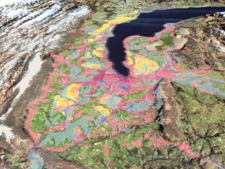 Territories of potentials for Geneva region in 2050: bi-national metropolis (pink); global-local territories (dark magenta); post-fossil infrastructures (purple); metropolitan countryside (yellow); agri-landscape rooms (green); vital streams and canopies (blue); mountain parks (brown). © Team Grand Genève et son sol: ETH Zürich Architecture of Territory Prof. Milica Topalović, Uni.Lu FHSE Prof. Florian Hertweck, and Raumbureau Rolf Jenni. Cartography: Karoline Kostka and Nikos Katsikis. Illustration Karoline Kostka and Muriz Djurdjevic.