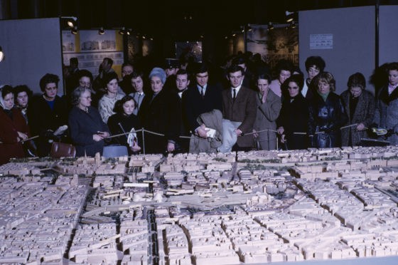 The urban scale model of the project of Les Halles is presented to the public, Paris, 1968. (Photo by Georges Melet/Paris Match via Getty Images)