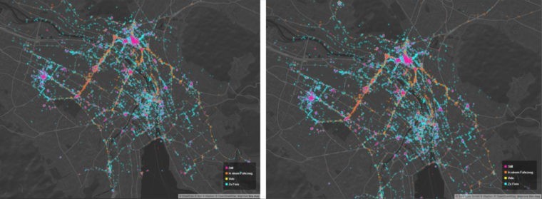 Visualisierung der städtischen Raumnutzung durch Crowdsourcing. Quelle: Smartuse.ch