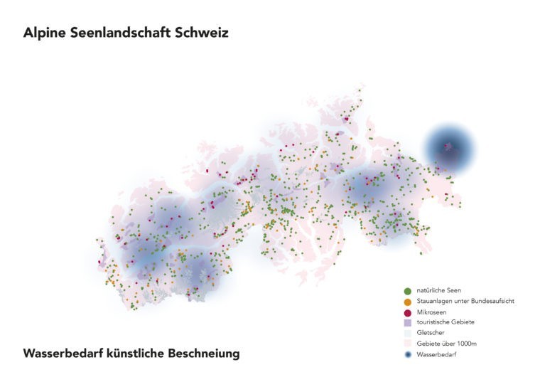 Alpine Seenlandschaft Schweiz, Wasserbedarf künstliche Beschneiung © Lukas Ryffel, ETH Zürich