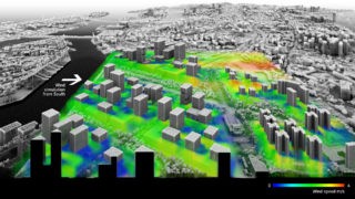 The existing cargo port in Tanjong Pagar will make way for a new expansion of the central business district of Singapore. The Rail Corridor with its terminus station could be integrated into the strategic use of the open spaces to dissipate the urban heat island effect. At street level, the airflow improves thermal comfort. Designs by ETH and SUTD students applying the design method by Philipp Urech, simulations in OpenFOAM by M.O. Mughal.