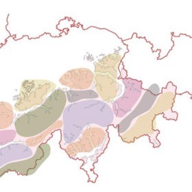 Fiktive Kartenskizze zu einer übergeordneten Planung im schweizerischen Alpenraum. Karte: Quelle geo.admin.ch © Professur Günther Vogt, ETH Zürich