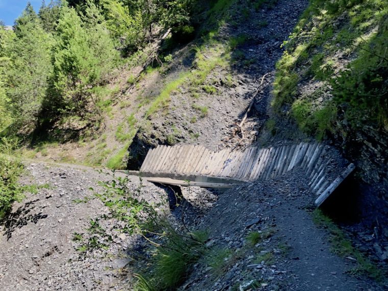 Logs over open channel to protect from rockfall, Bisse de Lens © Nicole de Lalouvière, ETH Zürich