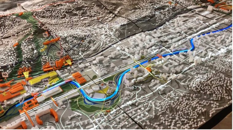 Mobility simulations visualised on a physical 3D model for a more immersive and participatory experience © ETH Zurich