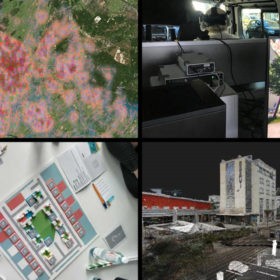 Figure 1 - Tools and methods used for understanding place and place-making. Clockwise from top-left: online surveys, field experiments measuring emotional reactions using electrodermal activity, serious gaming for multi-stakeholder engagement, hybrid point-cloud environments. © PLUS, ETH Zürich