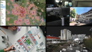 Figure 1 - Tools and methods used for understanding place and place-making. Clockwise from top-left: online surveys, field experiments measuring emotional reactions using electrodermal activity, serious gaming for multi-stakeholder engagement, hybrid point-cloud environments. © PLUS, ETH Zürich