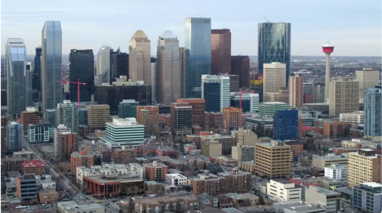 This photo of downtown Calgary was captured by drone in March 2017. Students at a university in Zurich recently studied the city's design. (Ed Middleton/CBC)