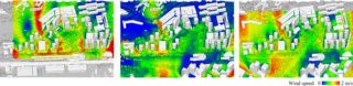 An optimized spatial arrangement for cooling an urban landscape with the predominant wind is determined by testing and comparing a series of wind speed simulations. Digital modeling is instrumental to establish an iterative framework for designing. © ETH Zürich
