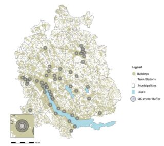 Map of the Canton of Zurich including the stations that were studied